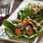salmon lettuce wraps with pistachio cream