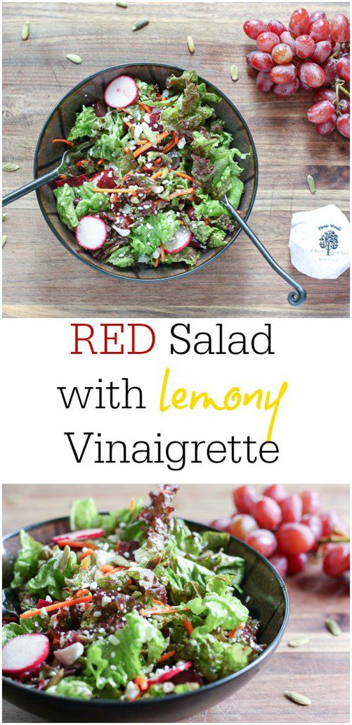 Antioxidant rich RED salad with lemony dressing is delicious lunch!
