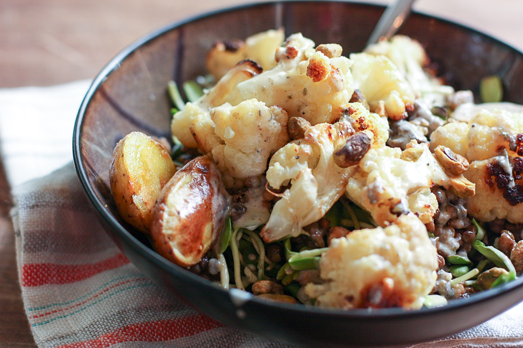 Roasted Cauliflower and Potato Salad with Lentils