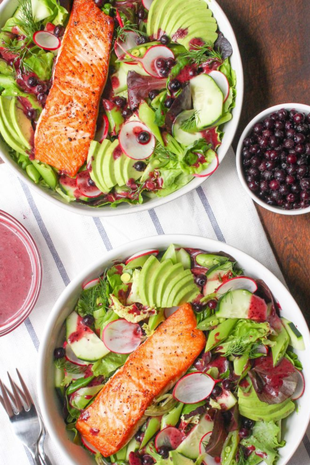 salmon salad with wild blueberry dressing 